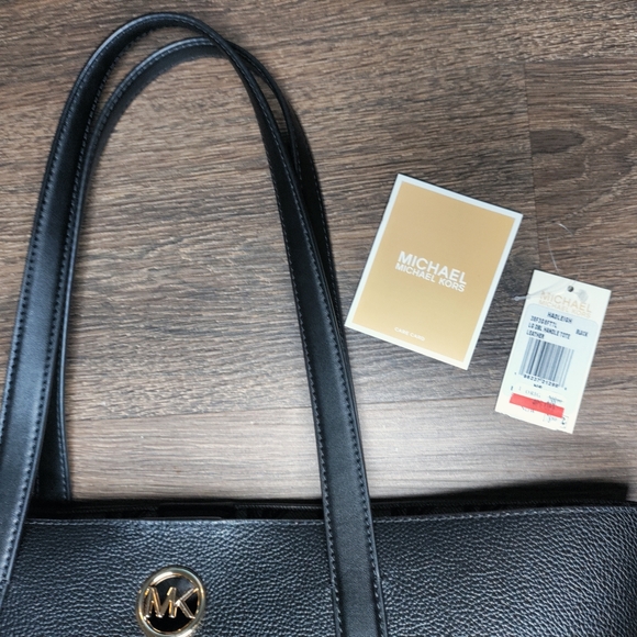 NWT Michael Kors Hadleigh Large Double Handle Leather Tote Bag Black Leather - Picture 7 of 7